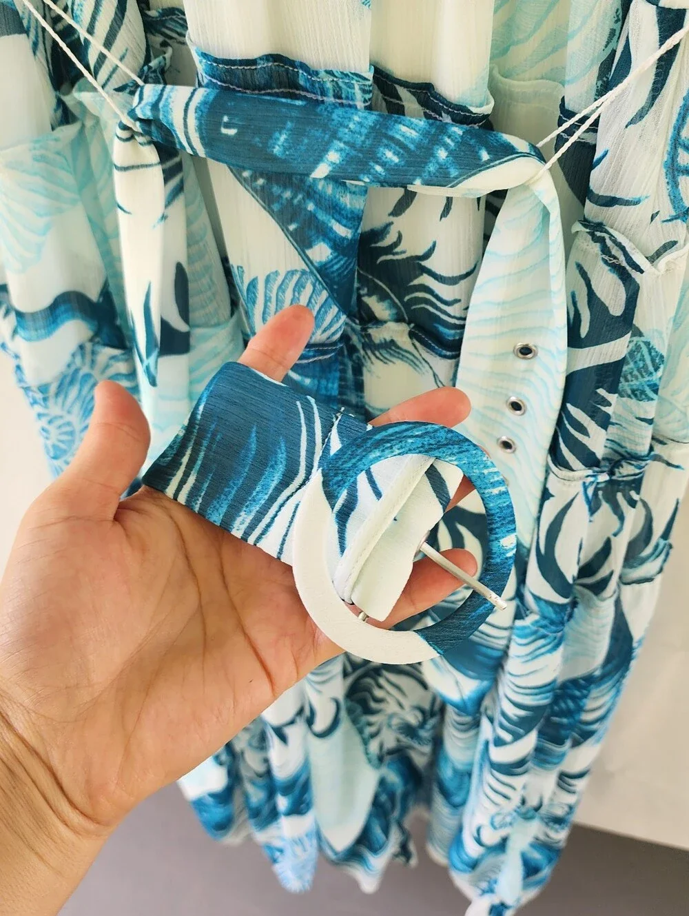 White House Black Market Teal and Aqua Shell-Print Maxi Dress